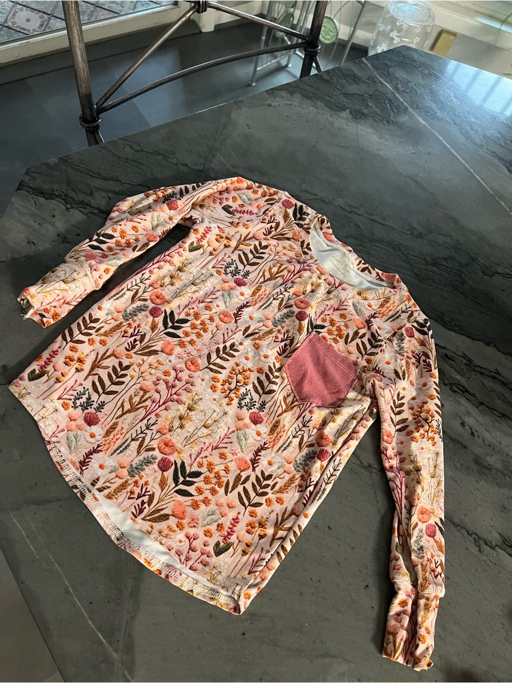Floral Long Sleeve Top with Pink Pocket